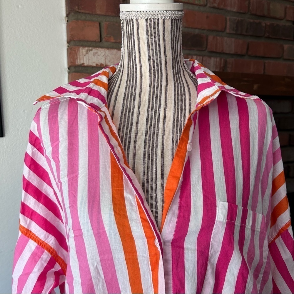 Beach Riot Alexa Button Down Top Coverup In Sunset Stripes Sz Large PETITE - Picture 6 of 11